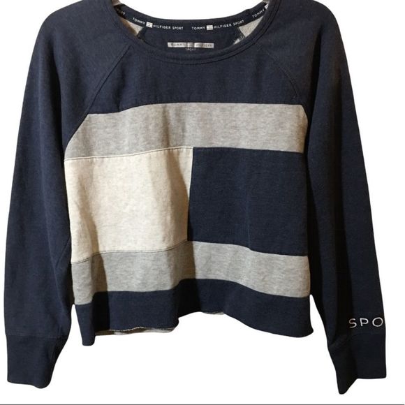 Tommy Hilfiger Sport Colorblock Sweatshirt Womens Size Large Scoop Neck Pullover - Picture 1 of 6